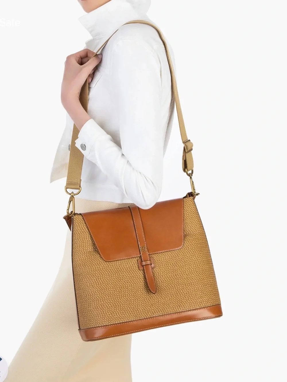 Eric Javitiz Squishee Bel Air Woven Straw Leather Trim Shoulder Bag Natural Tan